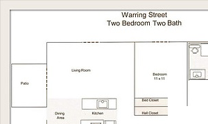two bedroom floor plan l Warring Apartments for rent in Berkeley CA
